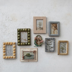 Resin Striped Photo Frame, White &amp; Caramel (Holds 4" x 6" Photo)