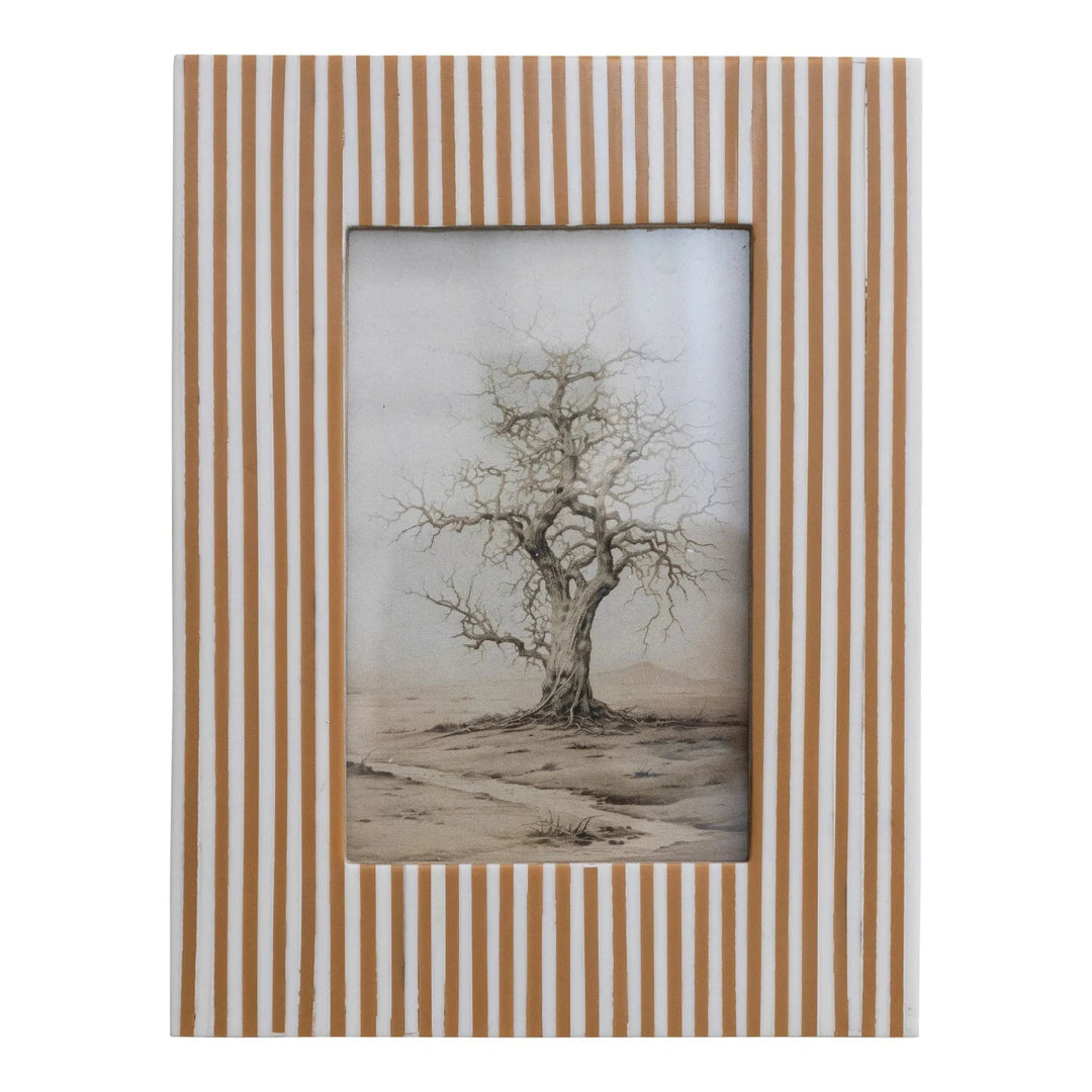 Resin Striped Photo Frame, White &amp; Caramel (Holds 4" x 6" Photo)