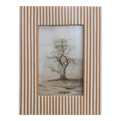 Resin Striped Photo Frame, White &amp; Caramel (Holds 4" x 6" Photo)