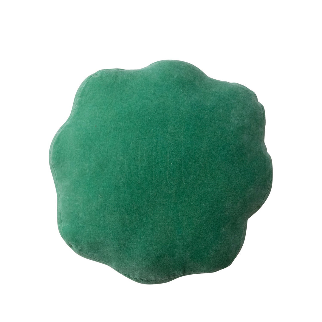 Round Cotton Scalloped Pillow with Embroidery &amp; Velvet Back - What&