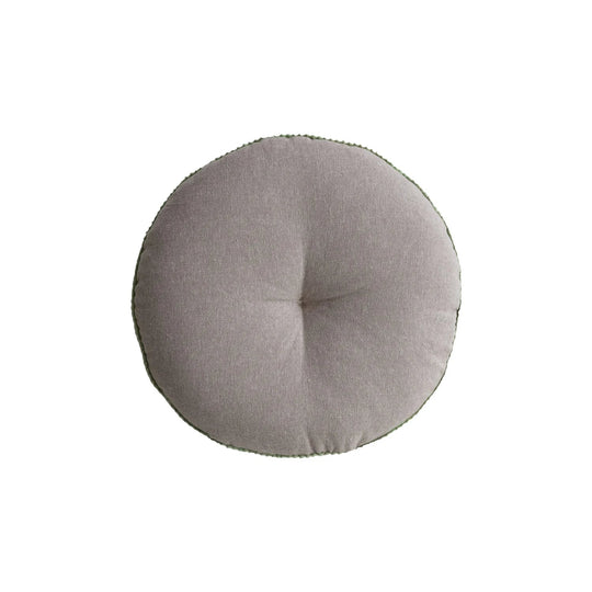 Round Cotton Velvet Embroidered Pillow with Mini Pom Pom Trim &amp; Chambray Back - What&