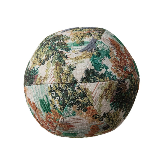 Round Fabric Orb Pillow with Landscape & Embroidery - Whats New Furniture - Portland, Oregon