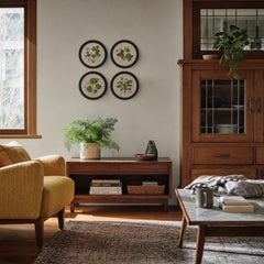 Round Framed Botanical Print Wall Art, 13.75", 4 Styles styled in a Portland living room - Whats New Furniture