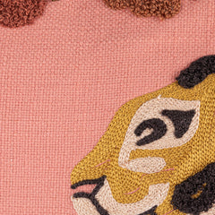 Square Cotton Slub Pillow w/ Embroidered Tiger &amp; Flowers - What&