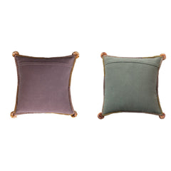 Square Cotton Tufted Floral Pillow w/ Pom Poms - What&