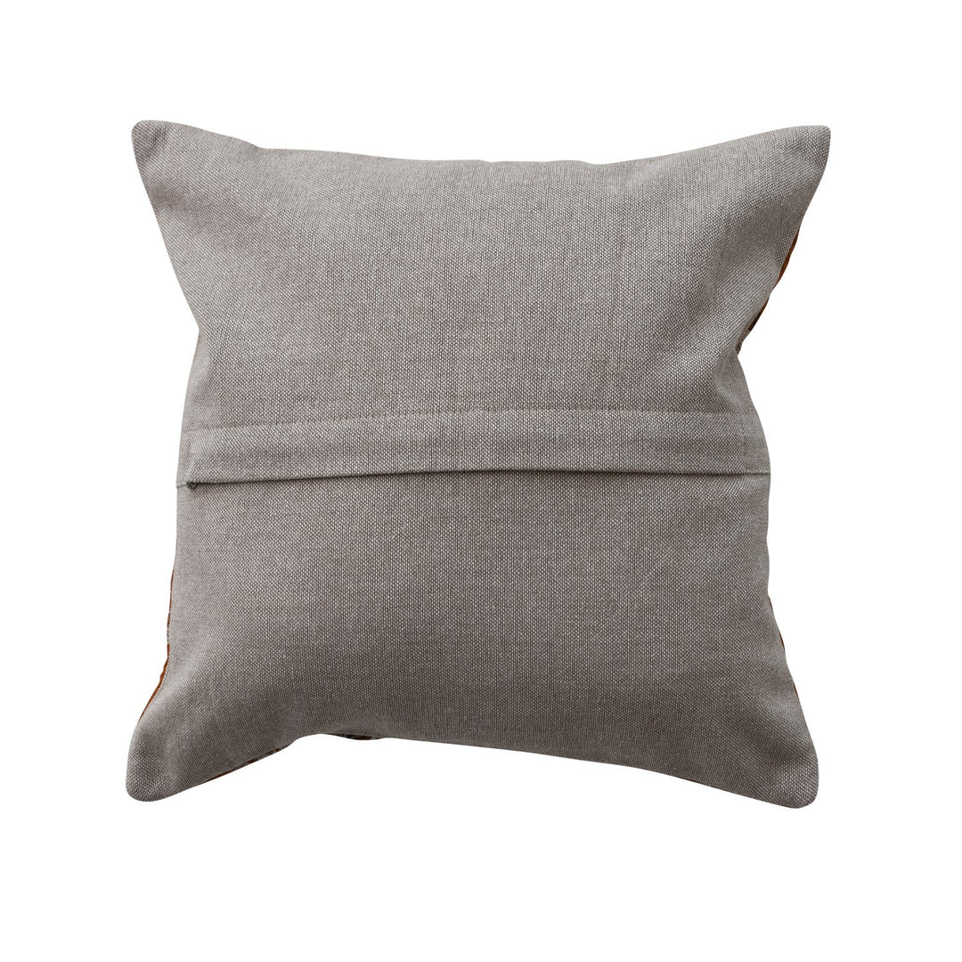 Square Cotton Voile Pillow with Florals, Hand - Embroidered Kantha Stitch &amp; Chambray Back - What&