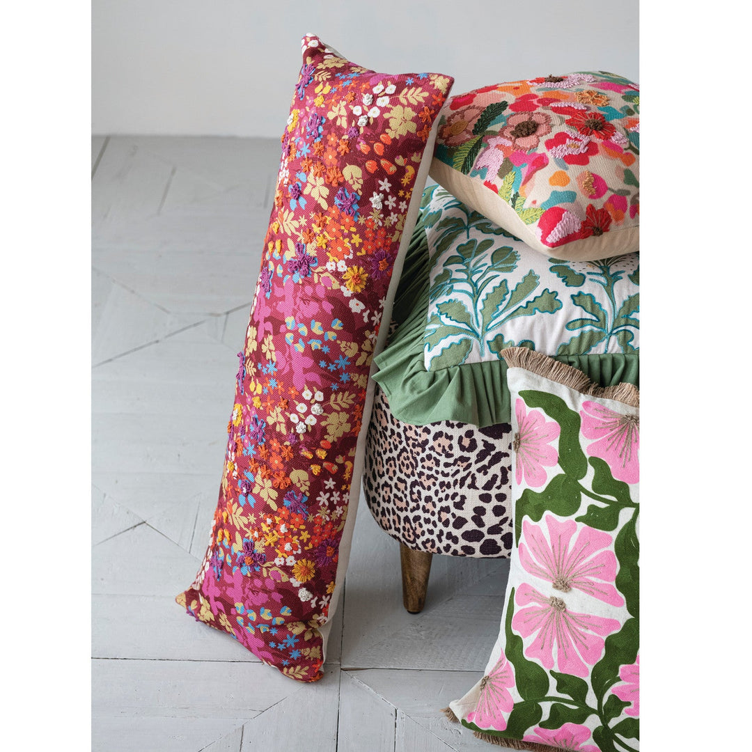 Square Fabric Pillow with Flowers - What&