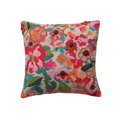 Square Fabric Pillow with Flowers - What&