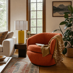 Stoneware Fluted Table Lamp with Scalloped Linen Shade &amp; Swivel in Default Title styled in a Portland home - Whats New Furniture