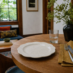 10" Stoneware Scalloped Plate, White Speckled styled in a Portland dining room - What&