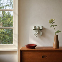 Stoneware Striped Bow Wall Décor, Green &amp; White styled in a second Portland room - Whats New Furniture