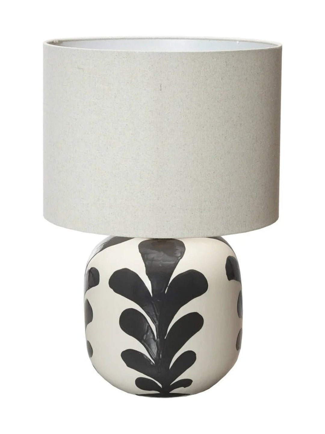 Stoneware Table Lamp with Abstract Design, Linen Shade & Inline Switch