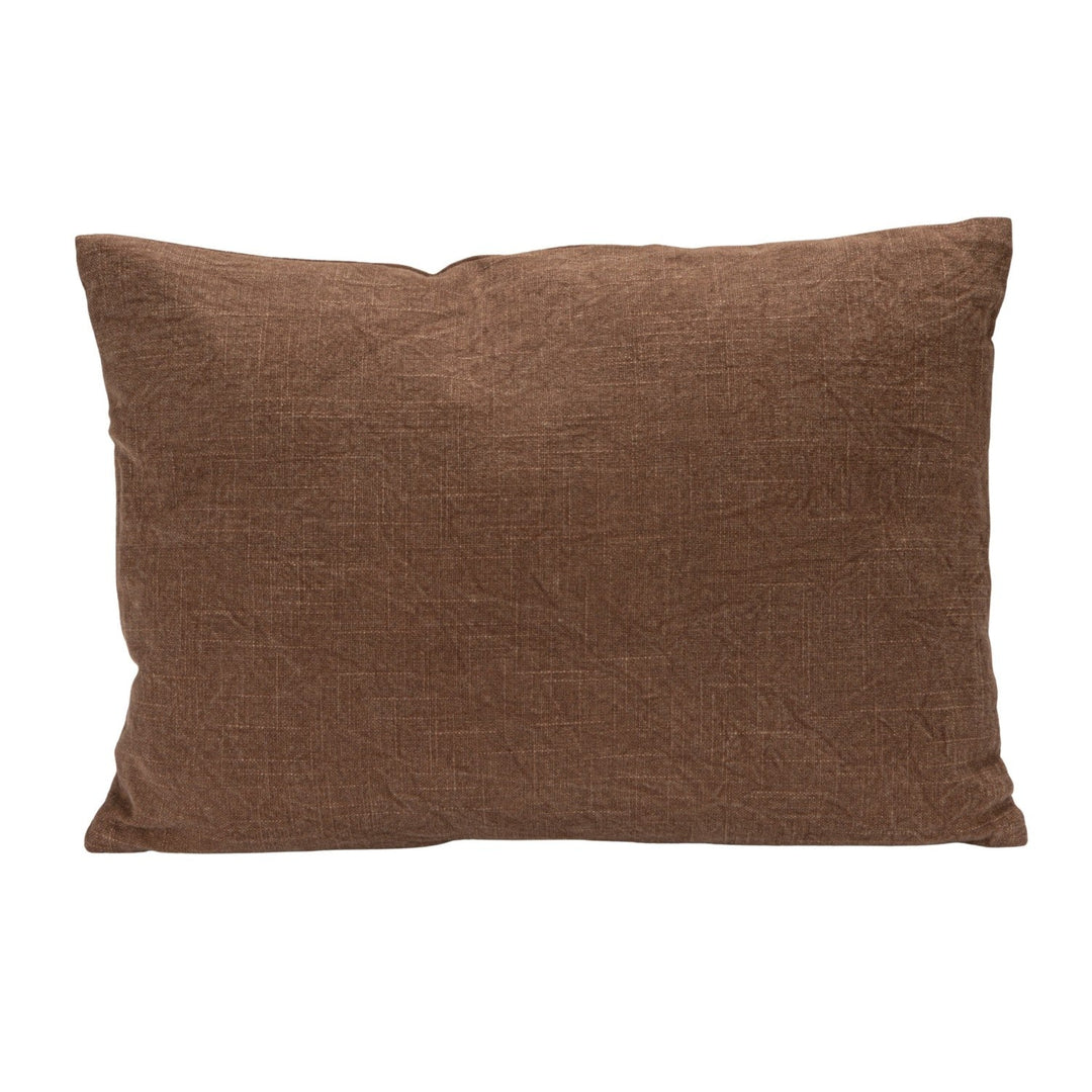 Stonewashed Cotton Slub Lumbar Pillow with Hand-Embroidered Flowers &amp; Bees, 20" x 14" back - soft goods by Creative Co-Op - Whats New Furniture Portland OR