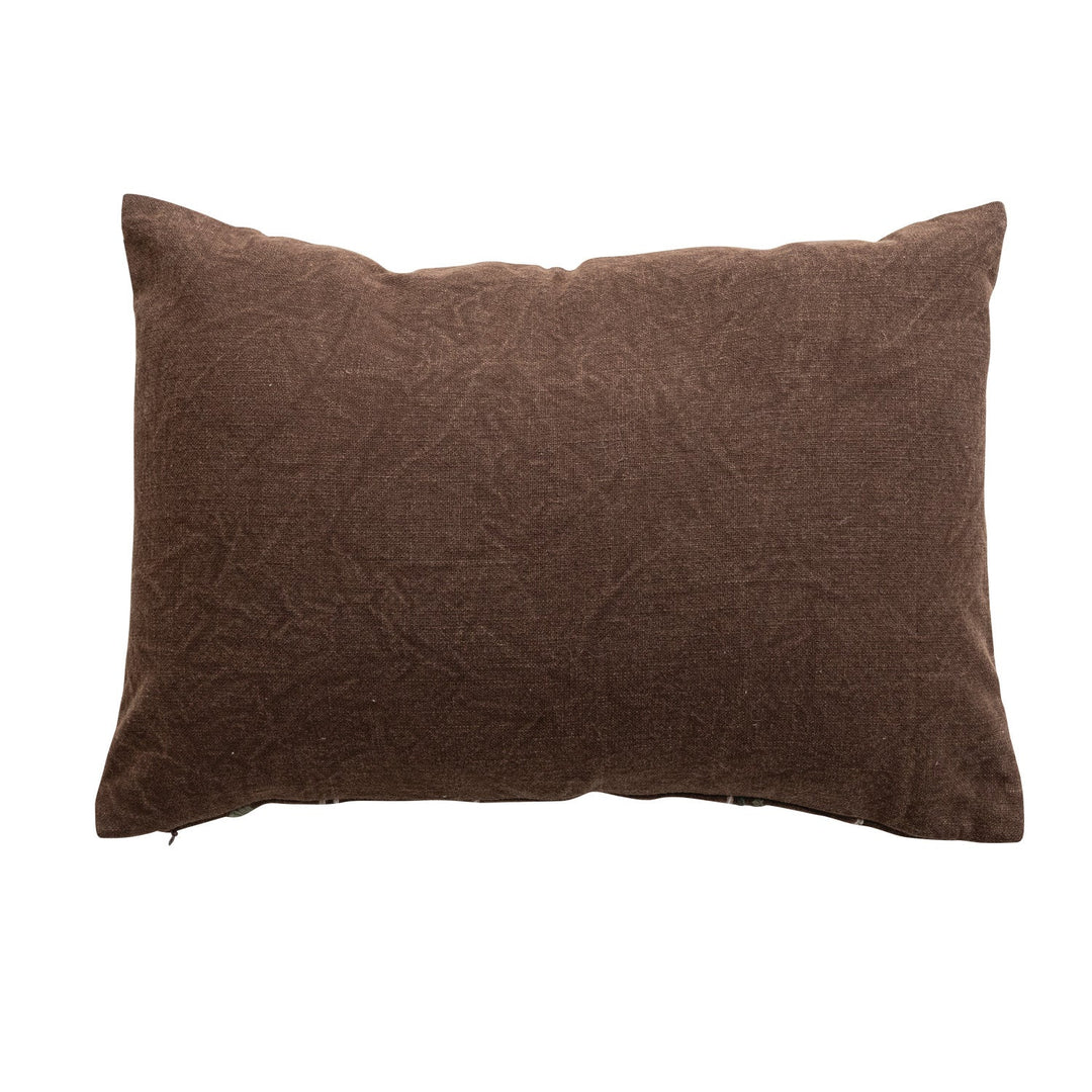 Stonewashed Cotton Slub Lumbar Pillow with Hand-Embroidered Flowers &amp; Bees, 20" x 14" plain back - soft goods by Creative Co-Op - Whats New Furniture Portland OR