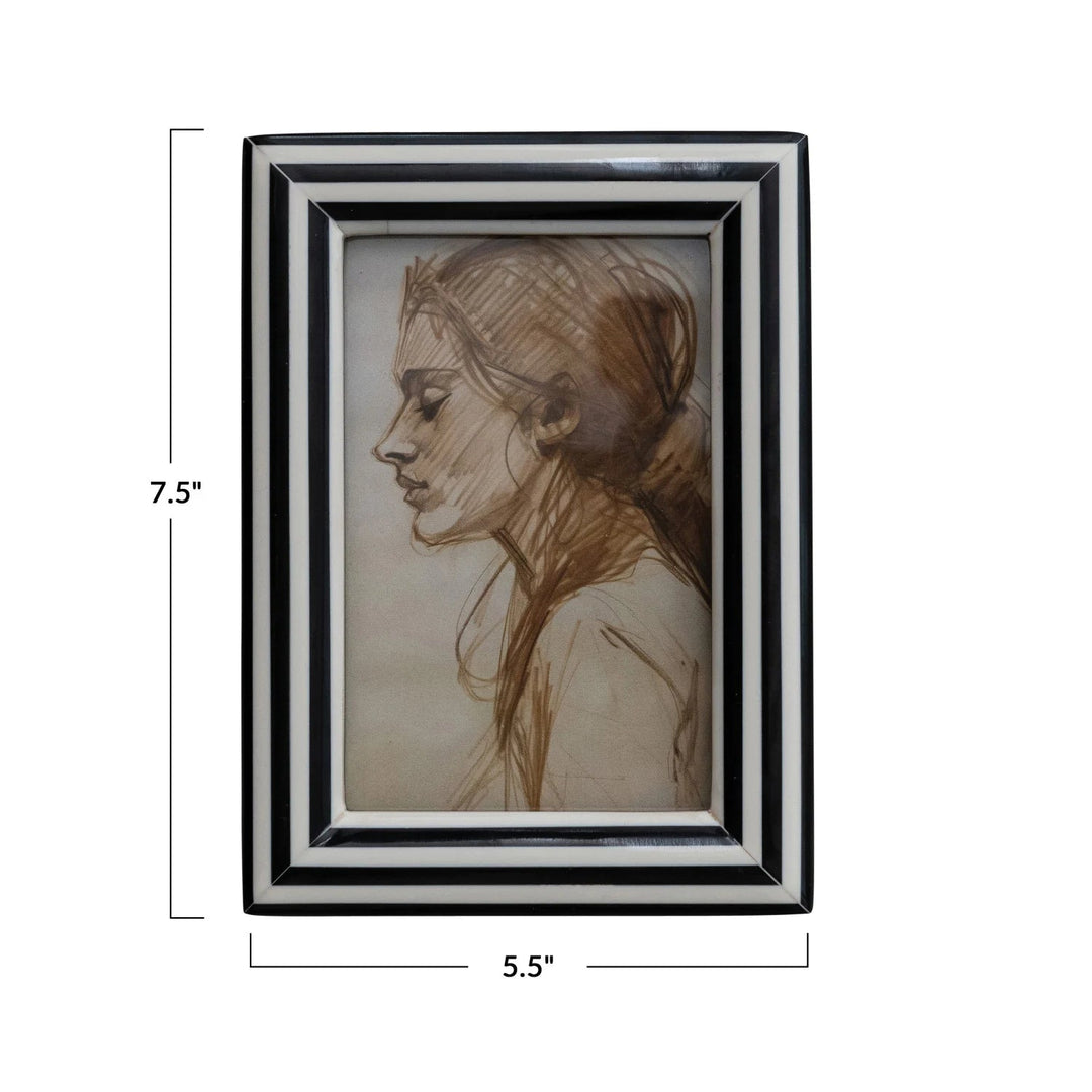Striped Photo Frame, Black &amp; White (Holds 4" x 6" Photo)