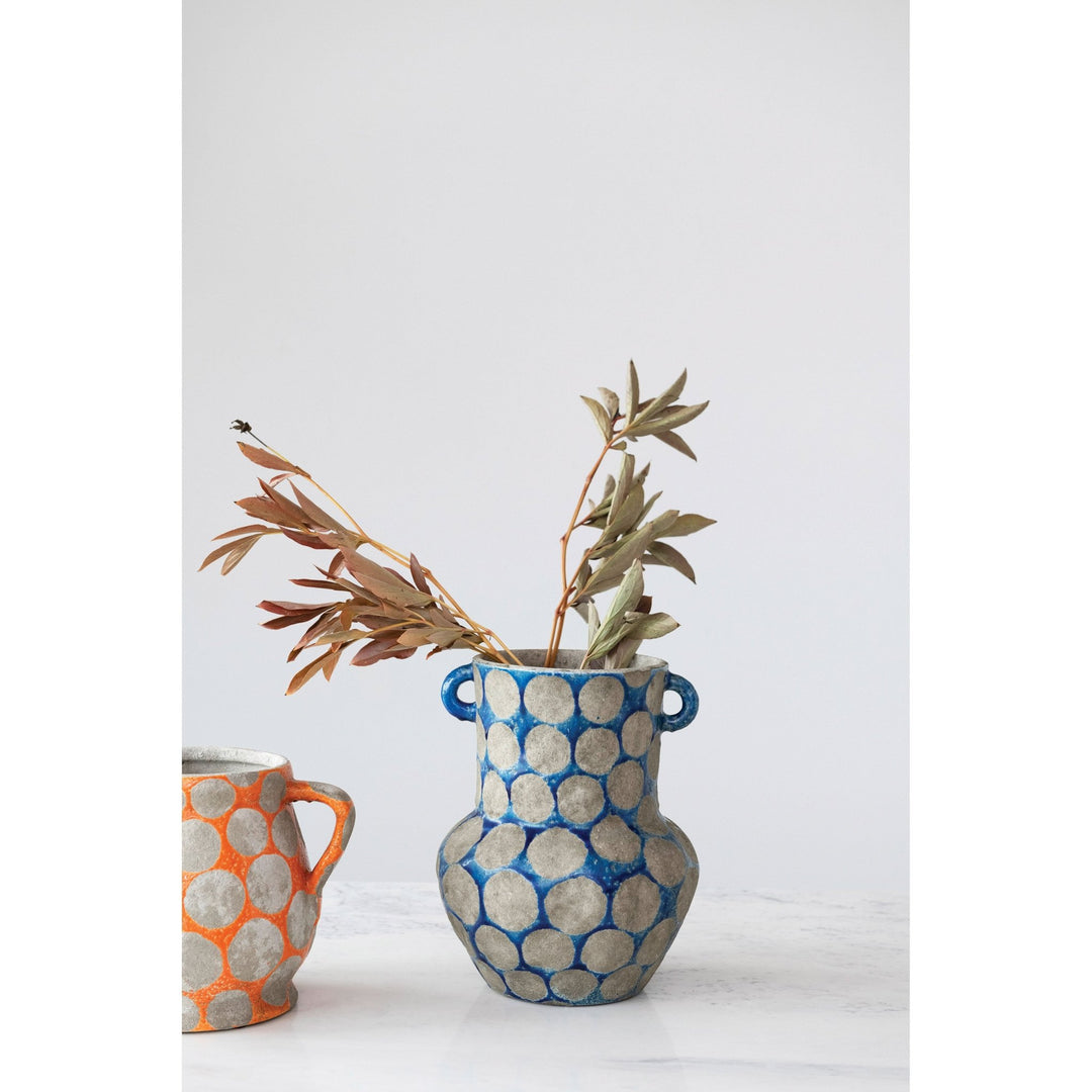 Terra - cotta Vase with Wax Relief Dots and Handles - What&