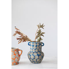 Terra - cotta Vase with Wax Relief Dots and Handles - What&