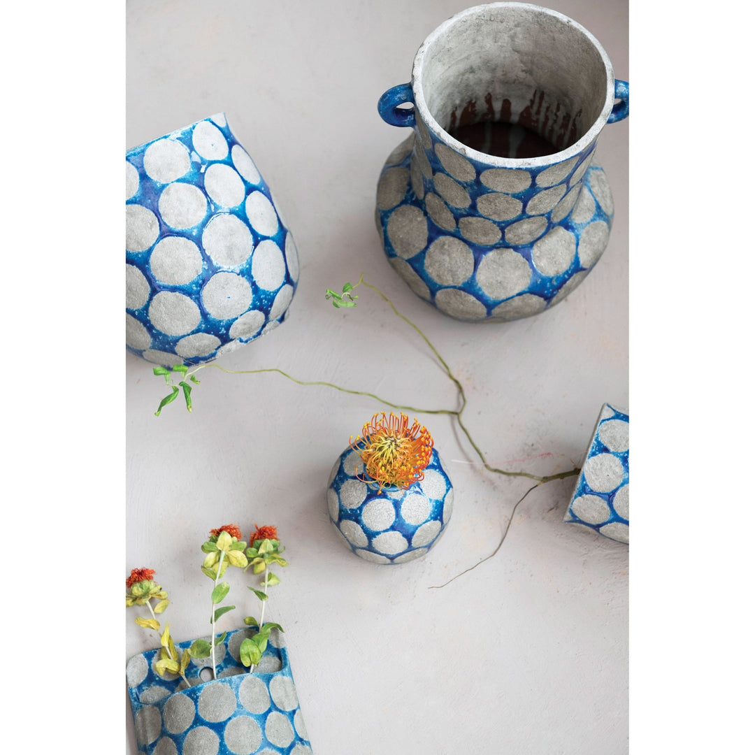 Terra - cotta Vase with Wax Relief Dots and Handles - What&