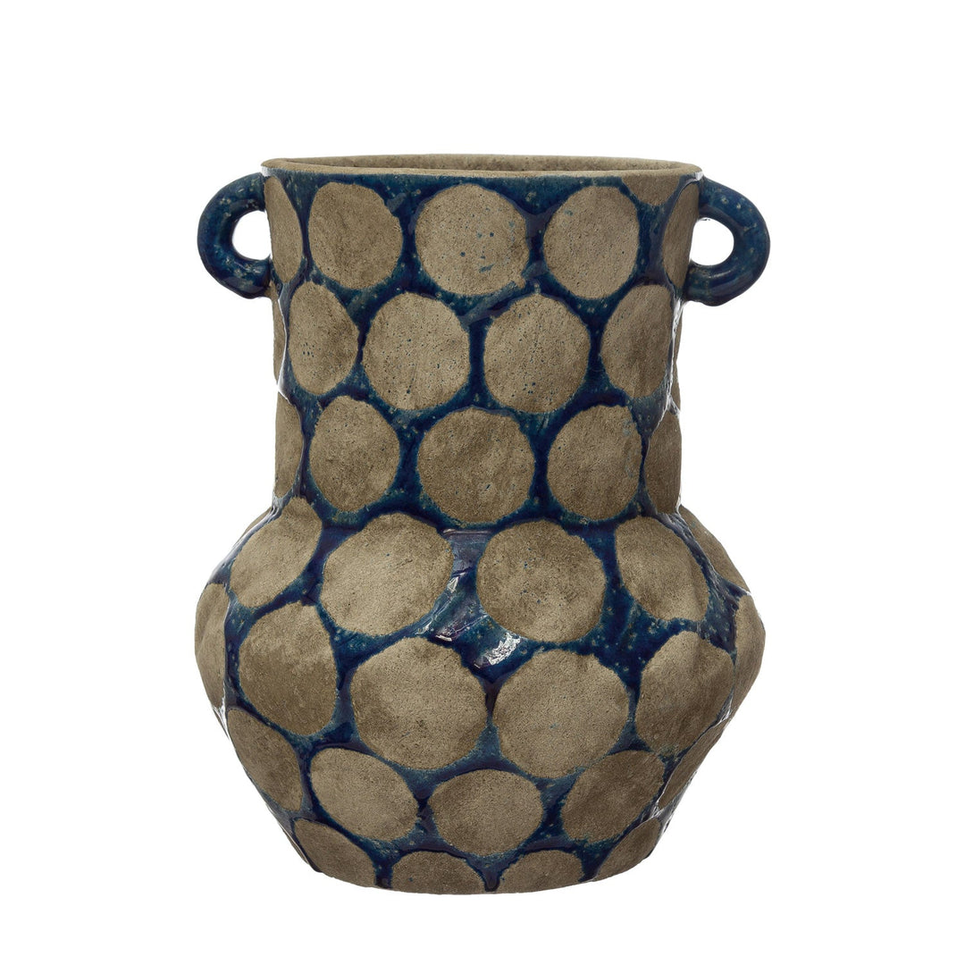 Terra - cotta Vase with Wax Relief Dots and Handles - What's New Furniture - Portland, Oregon