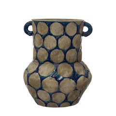 Terra - cotta Vase with Wax Relief Dots and Handles - What&