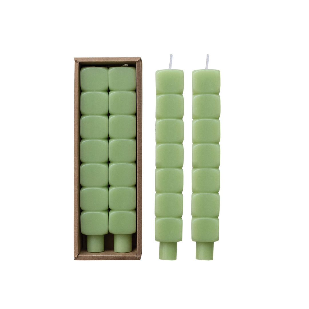 Mint stacked block taper candles set of two front view - Creative Co-Op - Whats New Furniture Portland OR