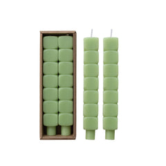 Mint stacked block taper candles set of two front view - Creative Co-Op - Whats New Furniture Portland OR