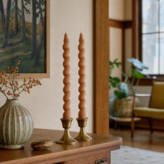 Tan Twisted Taper Candles, Set of 2 styled in a Portland living room - What&