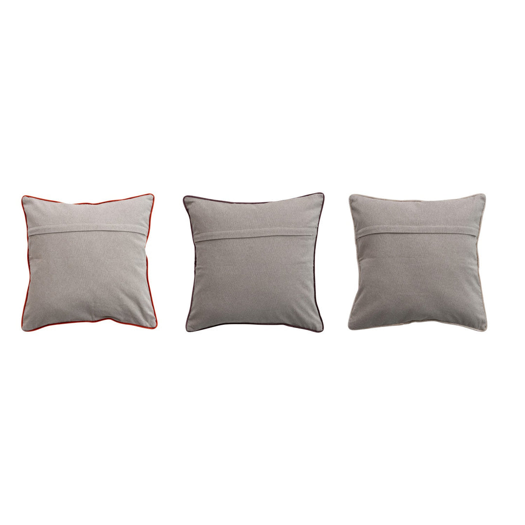Velvet Pillow w/ Embroidered Botanical Pattern, Piping &amp; Chambray Back - What&
