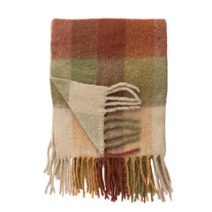 Woven Brushed Plaid Throw with Fringe, Natural &amp; Multi Color alternate view 4 - throw blanket by Creative Co-Op - Whats New Furniture Portland OR