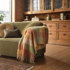 Woven Brushed Plaid Throw with Fringe, Natural &amp; Multi Color styled in a Portland living room - Whats New Furniture