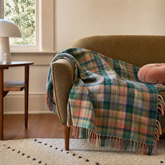 Woven Cotton Plaid Throw with Fringe, Multi Color styled in a Portland living room - Whats New Furniture