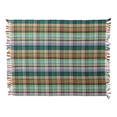 Woven Cotton Plaid Throw with Fringe, Multi Color front view - throw blanket by Creative Co-Op - Whats New Furniture Portland OR