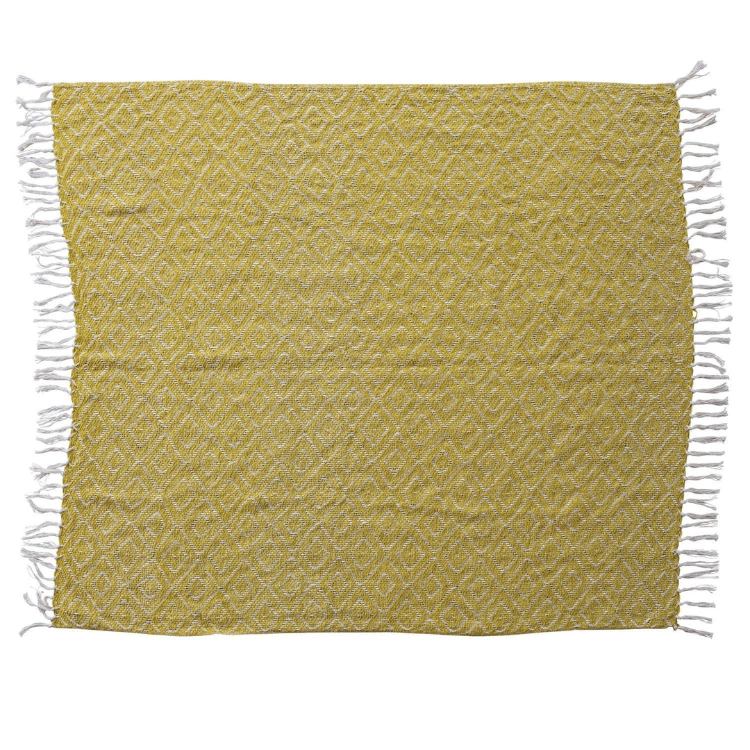 Woven Fabric Chenille Throw with Diamond Pattern &amp; Fringe