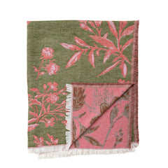 Woven Jacquard Botanical Throw with Fringe, Green &amp; Pink alternate view 1 - throw blanket by Creative Co-Op - Whats New Furniture Portland OR