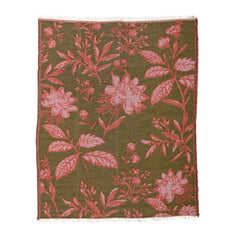 Woven Jacquard Botanical Throw with Fringe, Green &amp; Pink alternate view 6 - throw blanket by Creative Co-Op - Whats New Furniture Portland OR