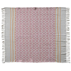 Woven Recycled Cotton Blend Jacquard Throw with Stripes &amp; Fringe