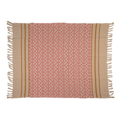 Woven Recycled Cotton Blend Jacquard Throw with Stripes &amp; Fringe