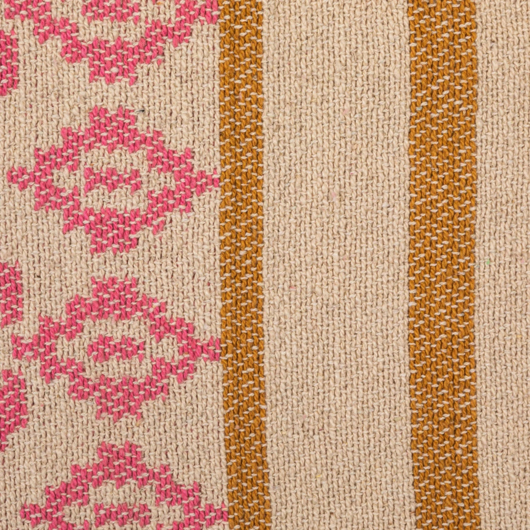Woven Recycled Cotton Blend Jacquard Throw with Stripes &amp; Fringe