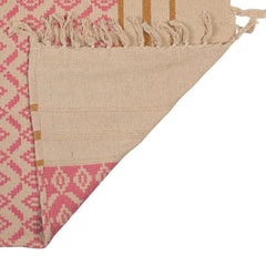 Woven Recycled Cotton Blend Jacquard Throw with Stripes &amp; Fringe
