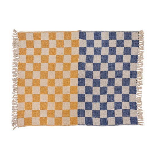 Woven Recycled Cotton Blend Throw with Check Pattern & Fringe - Whats New Furniture - Portland, Oregon