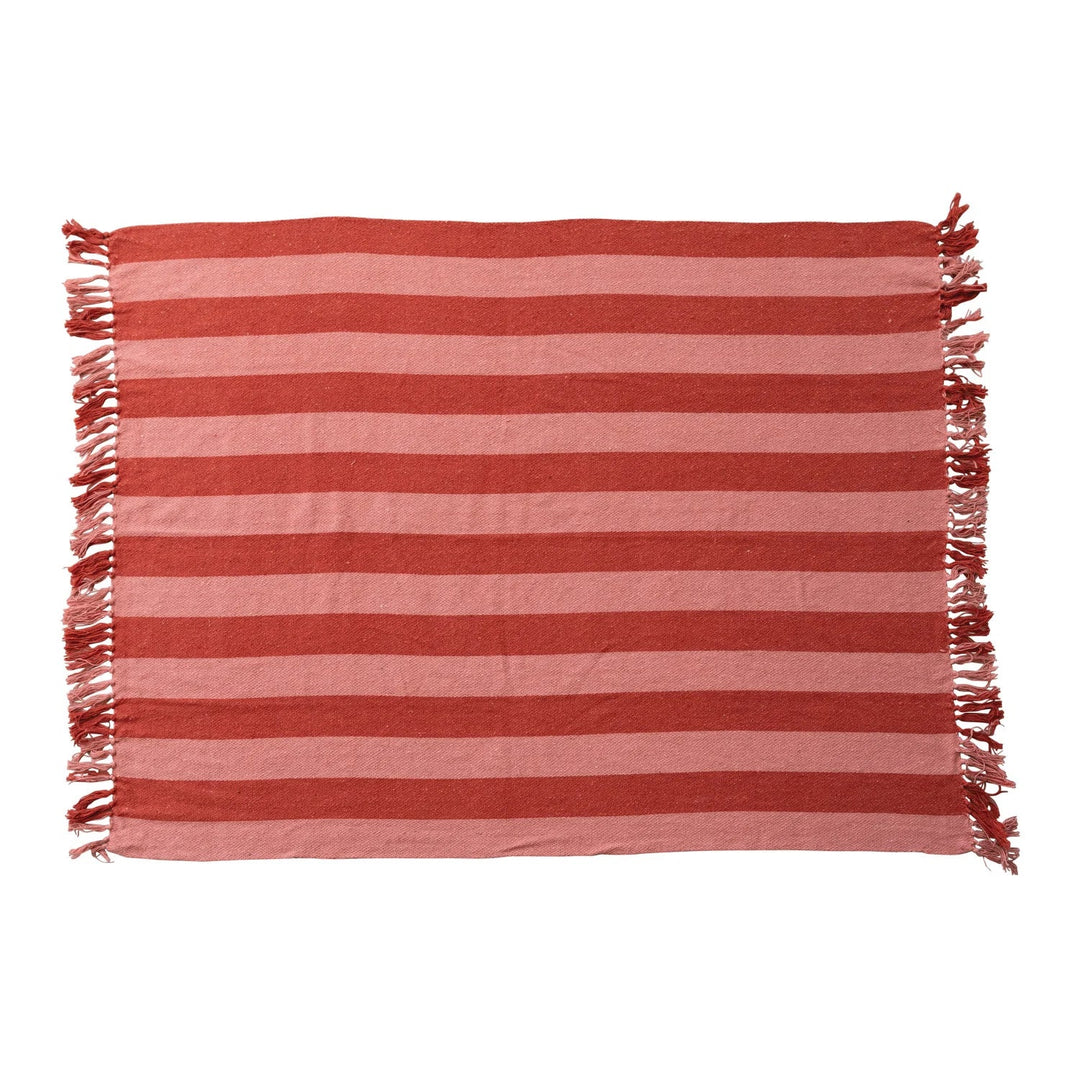 Woven Recycled Cotton Blend Throw with Stripes & Fringe