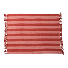 Woven Recycled Cotton Blend Throw with Stripes &amp; Fringe