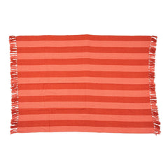 Woven Recycled Cotton Blend Throw with Stripes &amp; Fringe