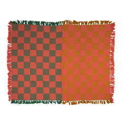 Woven Recycled Cotton Blend Two-Tone Checked Throw with Fringe