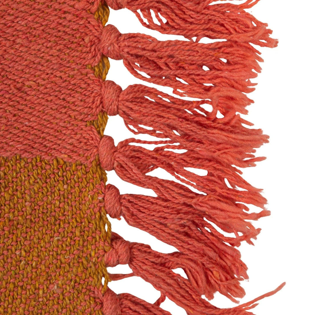 Woven Recycled Cotton Blend Two-Tone Checked Throw with Fringe