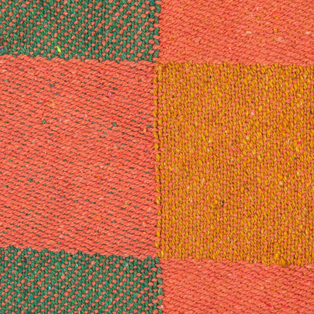Woven Recycled Cotton Blend Two-Tone Checked Throw with Fringe