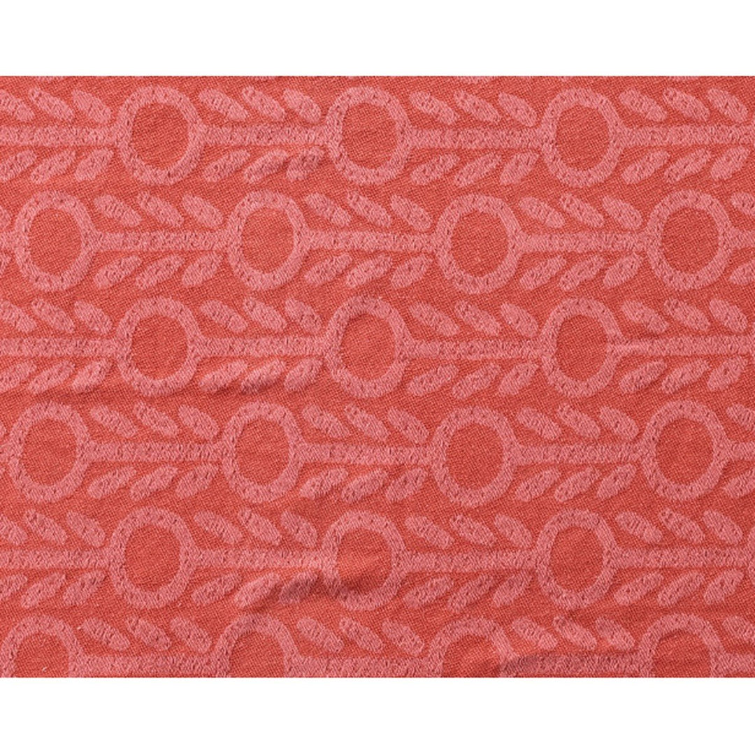 Close-up of the tonal pink and red woven floral jacquard texture on the recycled cotton throw - Whats New Furniture Portland OR
