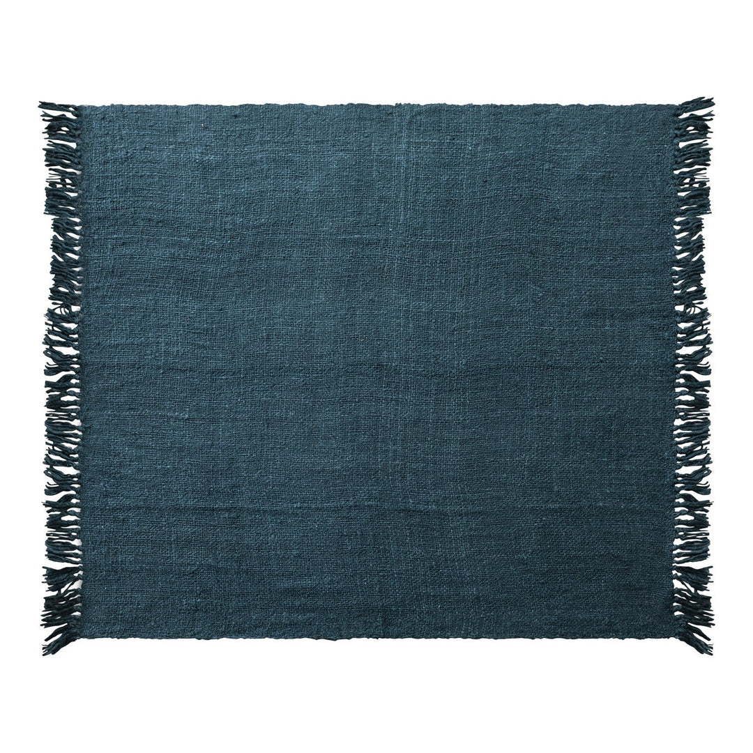 Woven Viscose Throw with Fringe, Navy front view - throw blanket by Creative Co-Op - Whats New Furniture Portland OR