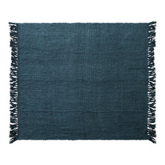 Woven Viscose Throw with Fringe, Navy front view - throw blanket by Creative Co-Op - Whats New Furniture Portland OR