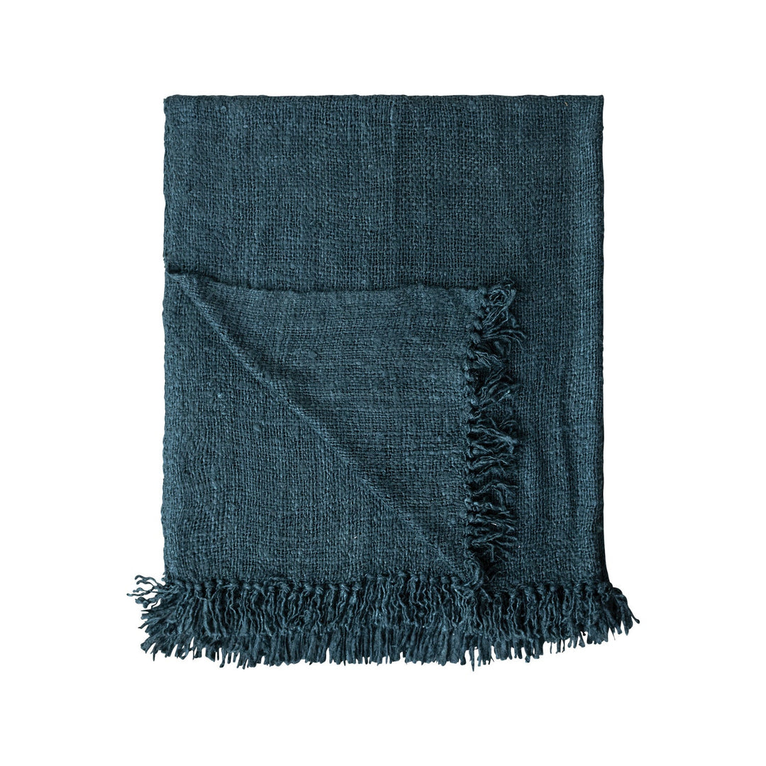 Woven Viscose Throw with Fringe, Navy alternate view 1 - throw blanket by Creative Co-Op - Whats New Furniture Portland OR